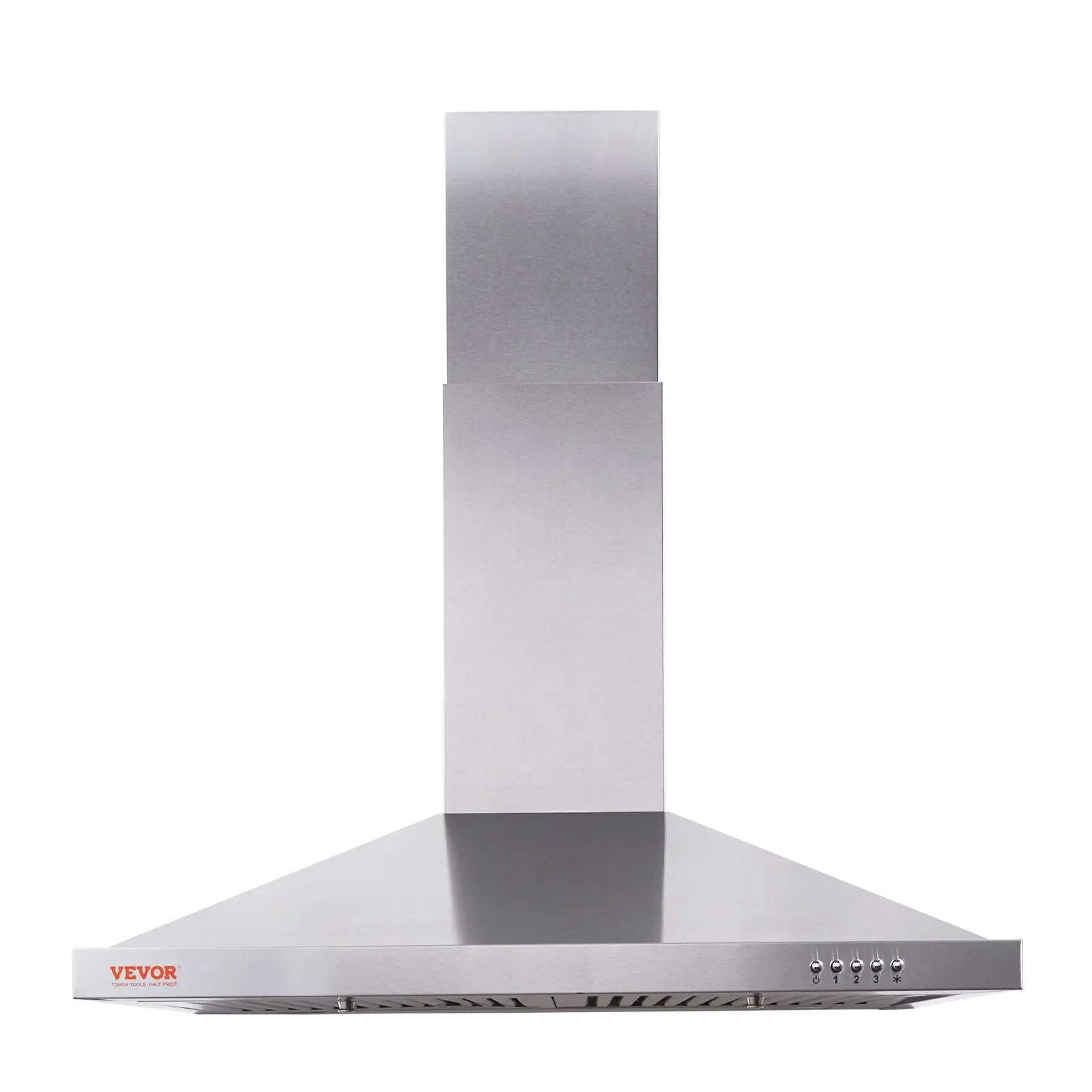 VEVOR Wall Mount Range Hood, Ductless Chimney-Style Kitchen Stove Vent, Stainless Steel Permanent Filter with 3-Speed Exhaust Fan, 2 Baffle Filters, LED Lights, Push Button, Silver (30 inch)