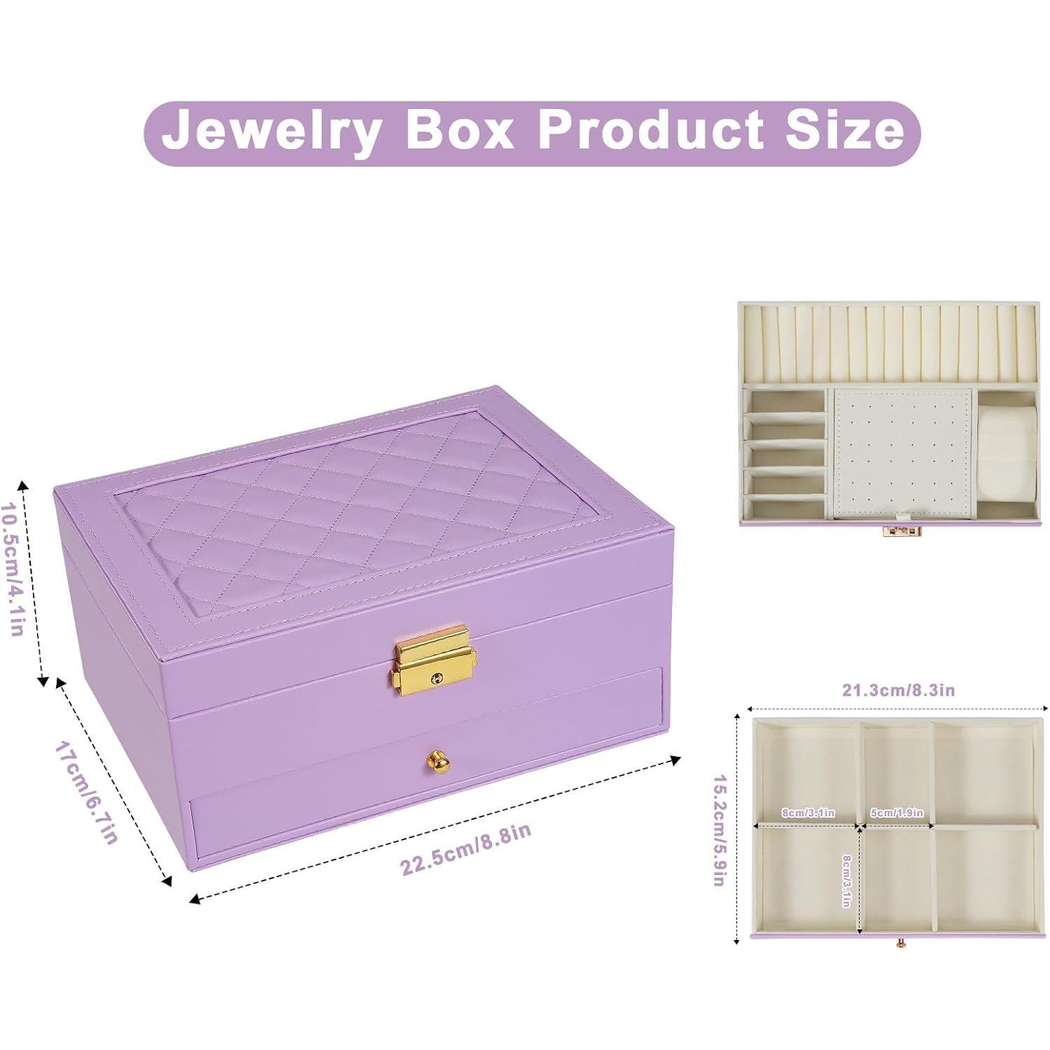 2-Layer  Box for Women Girls,  Organizers and Storage with Removable  Tray,  Quilted Top Lockable  Holder  Idea Light Purple
