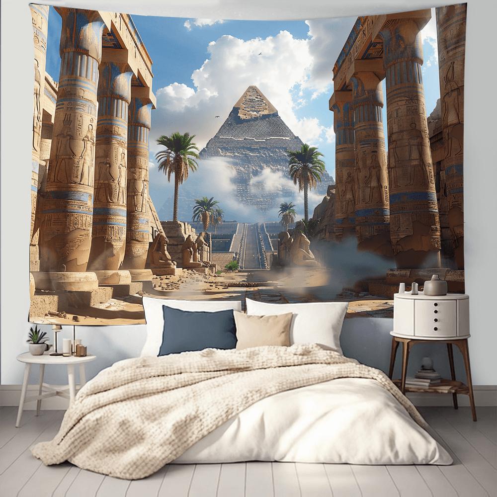 Egyptian Pyramids Wall Tapestry, Large Boho Decor for Bedroom Living Room, Aesthetic Vintage Egypt Art for Apartment Dorm Home Decor