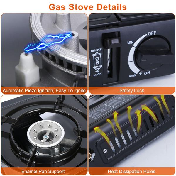 3300W Portable Camping Stove Butane Canister Dual Fuel Burner Piezo Electric Ignition Single Burner with Automatic Tank Ejection Overpressure Cut Off Carry Case for Camping Hiking Picnic Fishing BBQ