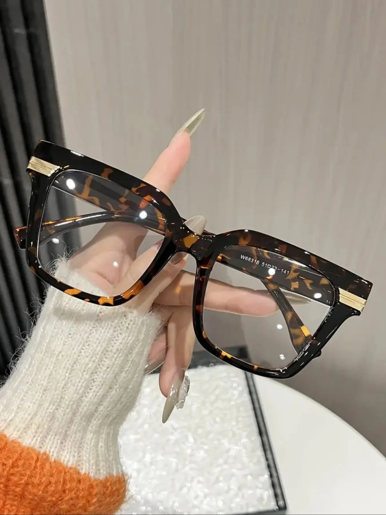 Women's Geometric Large Frame Blue Light Blocking Glasses, Cute Fashion Transparent Eyewear, Leopard Pattern Eyeglasses, Ideal for Electronics and Daily Wear