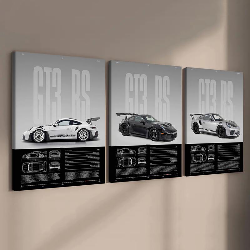 3 Counts Wooden Framed Canvas, Cool Supercar Poster, Exquisite Sports Car Patterns, Exquisite Fashion Poster, Perfect Living Room Decoration, Modern Art, Family Poster, Wall Art Decoration, Ideal Gift, Waterproof, Artwork, Modern Home Decor