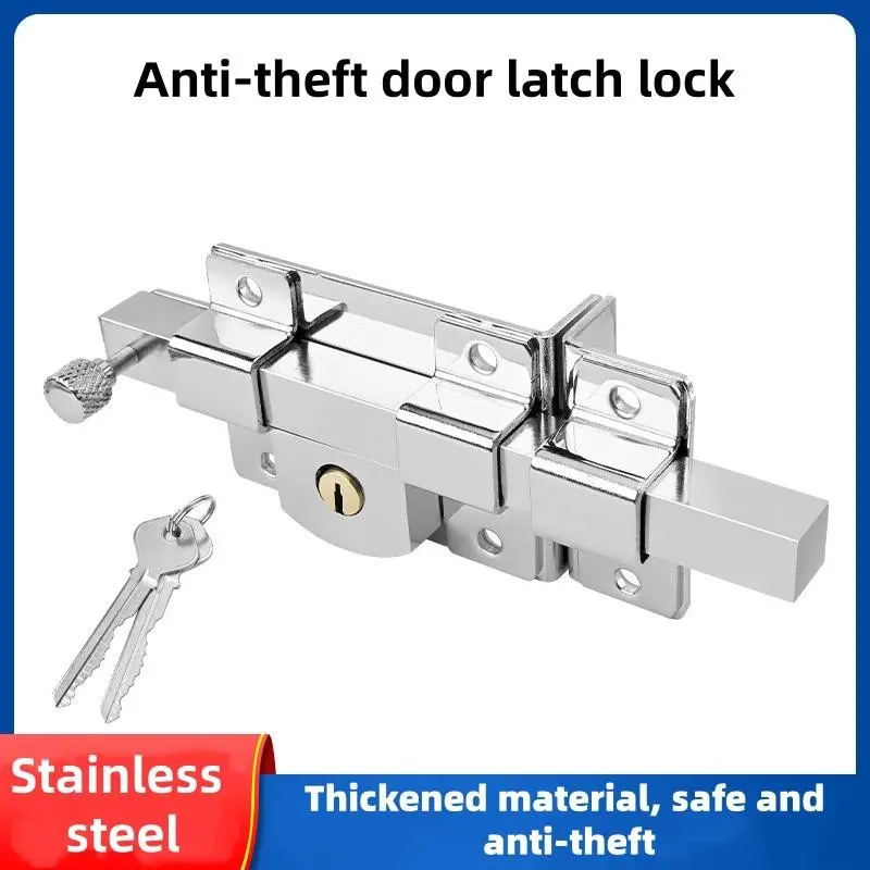 Thick Stainless Steel Latch Lock, Anti-Theft Door Bolt, Door Security Lock, Indoor Outdoor Use, Key Lock, No Drilling Installation, Secure Bedroom, Warehouse, Balcony, Yard Gate