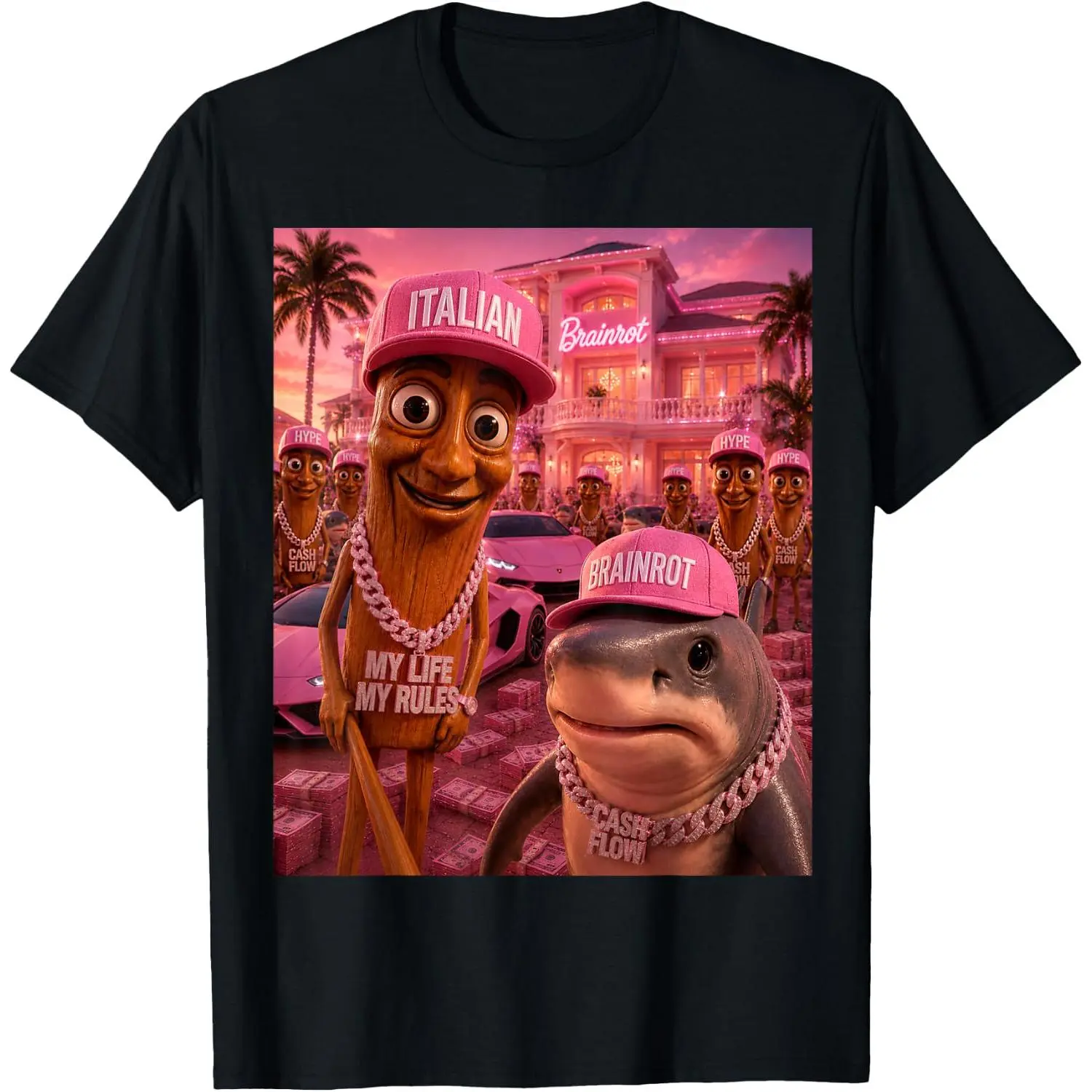 Tralalero Tralala and Tung Tung Sahur Italian Brainrot Meme T-Shirt