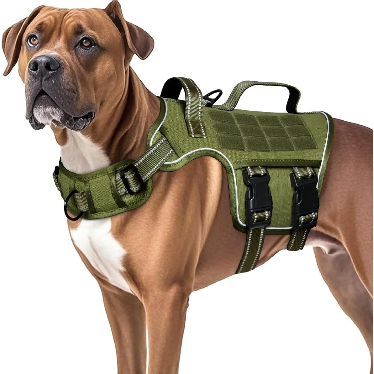 Heavy Duty No Pull Tactical Dog Harness for Large Dogs, Breathable Padded Adjustable Reflective Service Dog Vest with Molle System, Easy On and Off for Walking Hiking Training