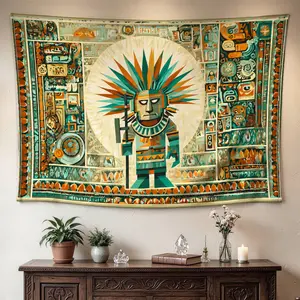Aztec Tribal Totem Mayan Culture Wall tapestry,Large size Printed Horizontal Tapestry blanket,Polyester Fabric Wall Hanging for living room,bedroom,No Installation Required,Indoor,Outdoor,Gift for Family and Friends