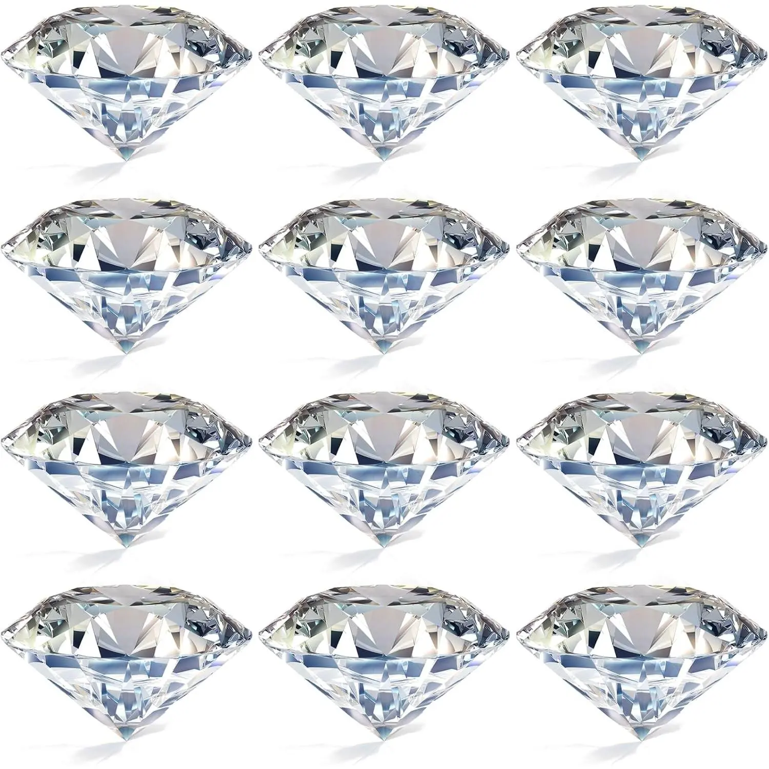 12 Pack 2 Inch/50 mm Diamond Shaped Glass Crystal Paperweight, Clear K9 Glass Faceted Diamond Gems Jewels Ornament for Home Office Wedding Birthday Valentines Day Centerpiece Decor