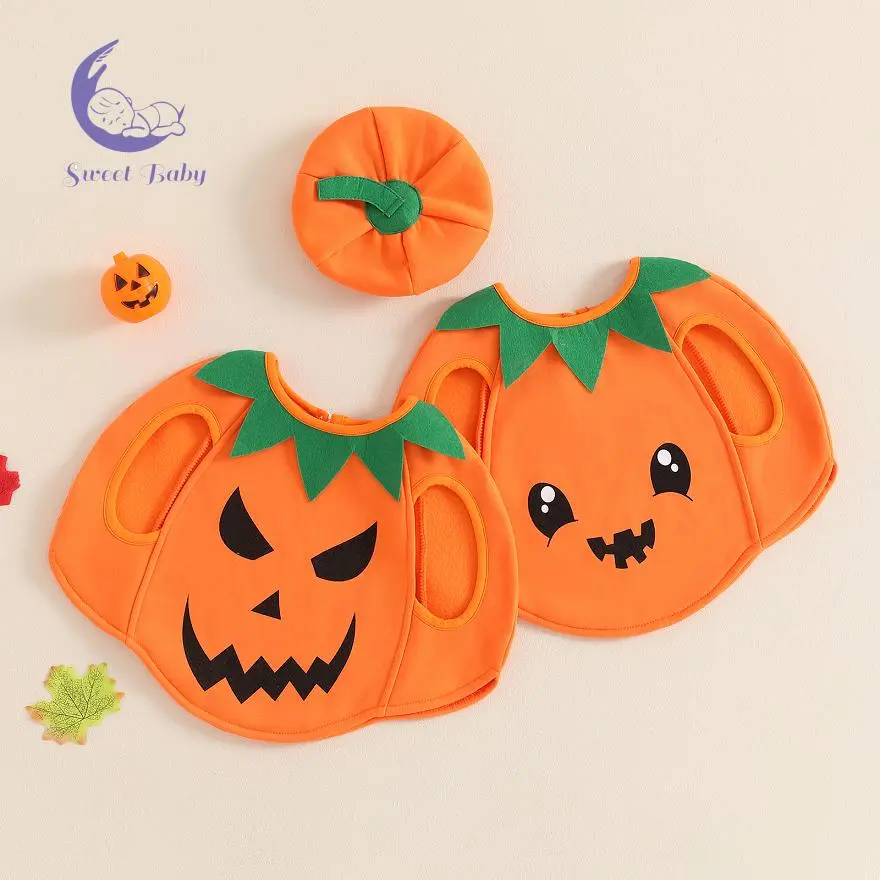 Baby Pumpkin Shape Halloween Costume - Sleeveless Crew Neck Polyester Grimace Vest with Hat for Cosplay Party