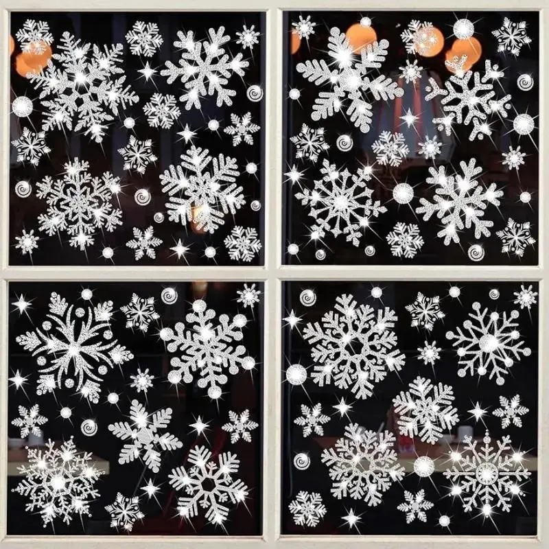 9 Flashing Snowflake Window Stickers, Winter Wonderland Decor, Christmas Party Decoration, Holiday Room Decor, Office Theme Party Decor