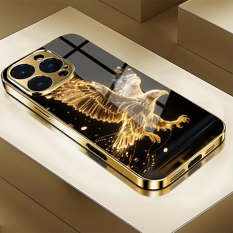 Mobile phone case: Fashionable golden eagle pattern mobile phone case, anti-fall hard case, fashionable electroplated glass.Suitable for iPhone and Samsung iPhone 17 16 15 14 13 12 11 Pro Max and Samsung Galaxy S20 S21 S22 S23 S24 S25 S26 Plus Ultra FE