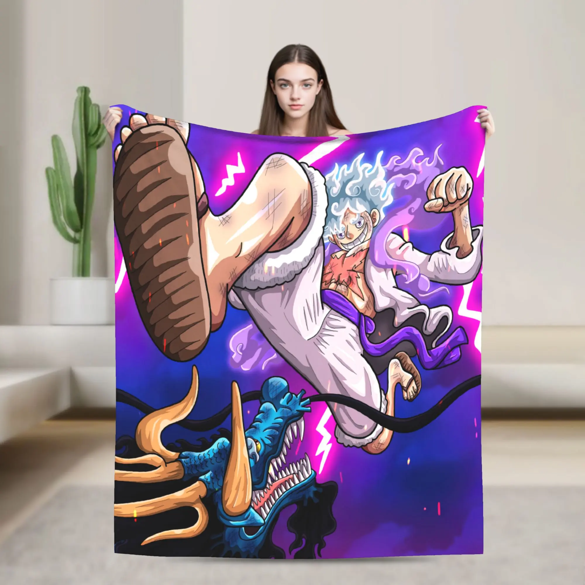 One Piece Gear 5 Luffy Throw Blanket, Super Soft Cozy Warm Flannel Blanket, Anime Room Home Decor, Ideal Gift for Sofa, Couch, Bed for Men & Women