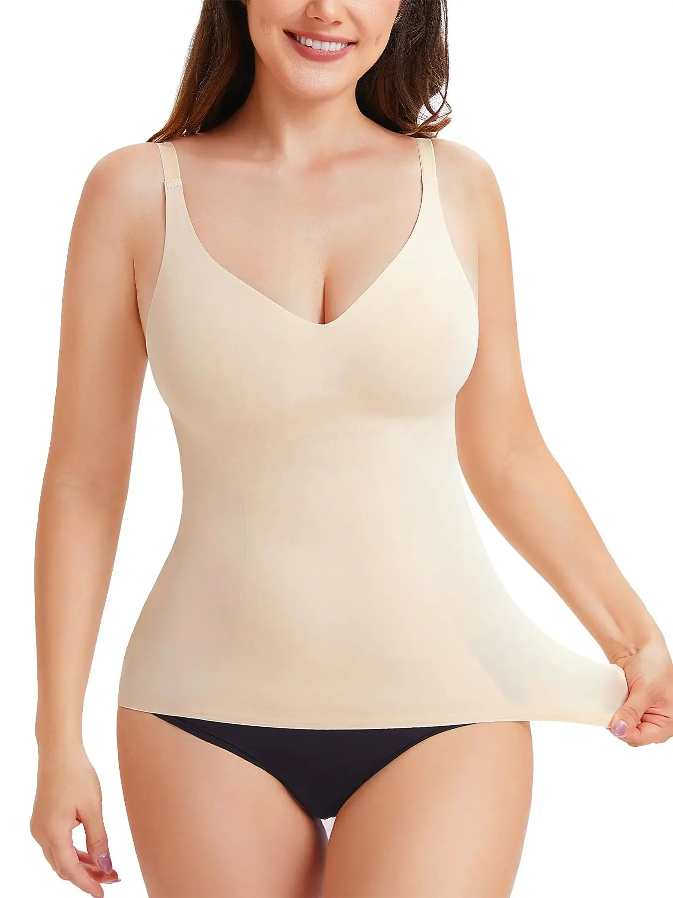 Women's Solid Shapewear Cami Top, Adjustable Straps Plain Cami Shapewear for Daily Wear, Tummy Control Shapewear Top for All Seasons