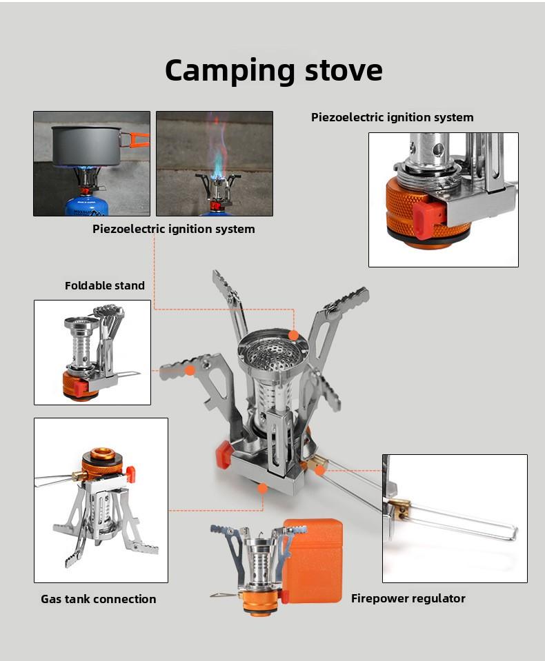 Portable Camping Stove with Electronic Ignition Backpacking Stoves Mini Integrated Cookware for Travel Outdoor Hiking Picnic Cooking