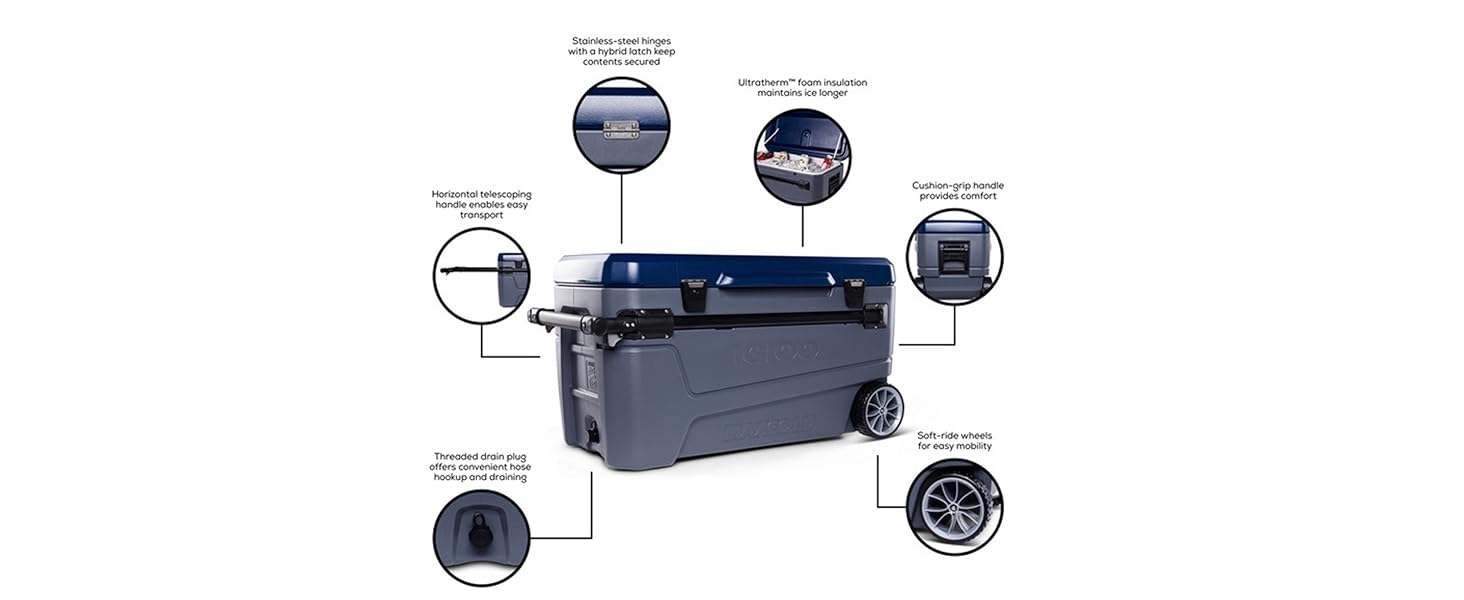 Igloo Maxcold Glide 110Qt Wheeled Cooler |   Insulated Hard Shell Ice Chest