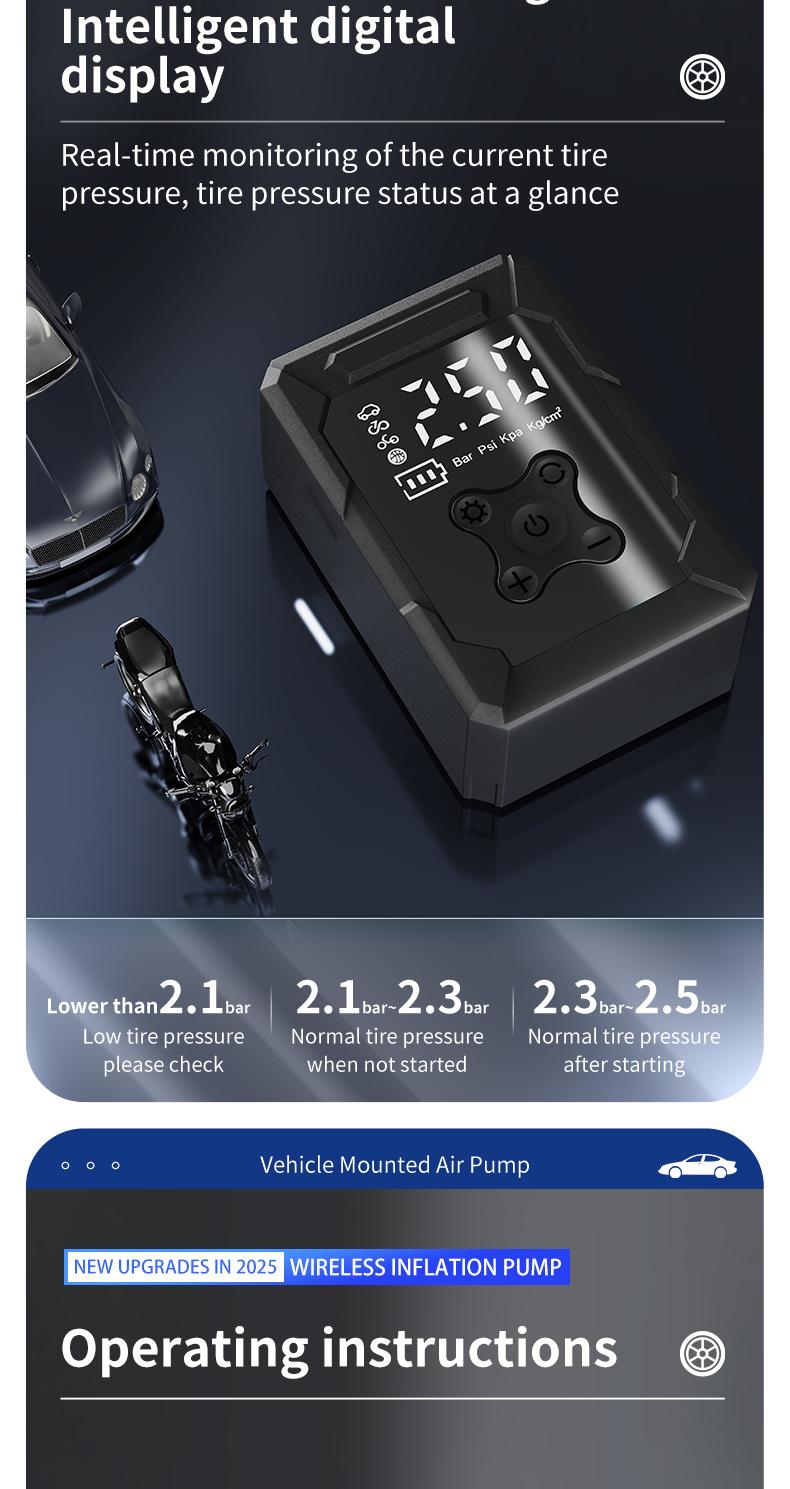 Portable Car Air Compressor, Car Tire Inflator with 4 Nozzles, 150PSI Electric Inflator with Digital LCD Display, Air Pump for Cars, Bicycles, Scooters, Motorcycles, Balls, A Christmas Gift for Dad