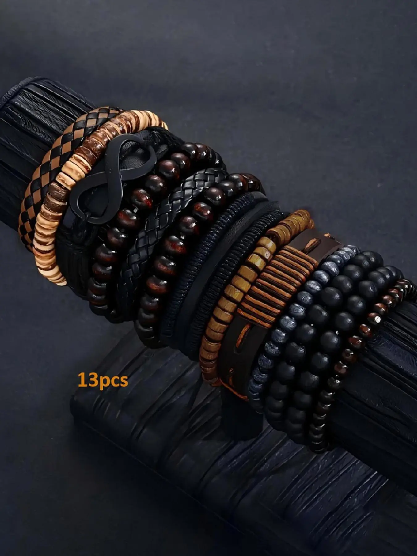 13 piece coconut shell wooden bead bead elastic thread men's bracelet bracelet suitable for daily wear, vacation and dating occasions, and is also a surprising and exquisite small gift Beaded Bracelets