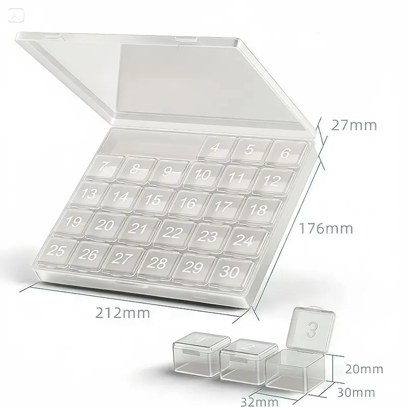 30-Compartment Weekly Pill Organizer with Secure Easy-Open Lids, Large-Capacity Portable Medication Case for Vitamins, Supplements, Travel and Daily Use