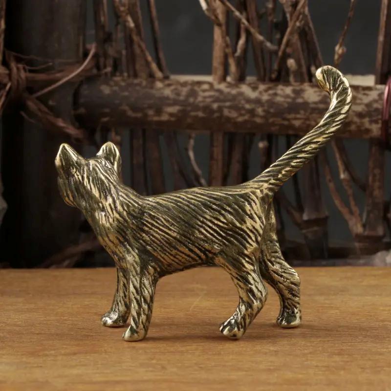 Brass Cat Figurine, 2 Counts Vintage Bronze Finish Handcrafted Animal Design Puppy Sculpture, Perfect Gift Idea for Decorative Home Decor, Ornaments