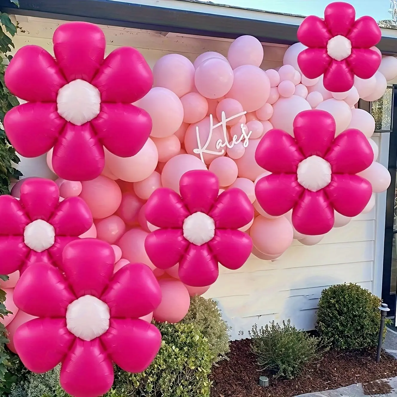 [Hot Pink Daisy Balloons] 10pcs Hot Pink Daisy Balloons | Instagram Style Birthday Party Decorations Garland Groovy Boho Daisy Foil Balloons for Wedding Shower Wind Egg Flower Six Petal Daisy Flower Balloon