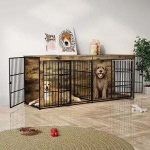 2 Meter Three Side Iron Frame Dog Crate Furniture Tiger Wood Indoor Kennel Room Divider Style
