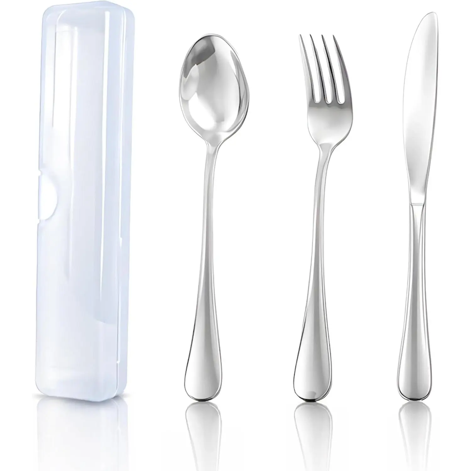 Travel Utensils With Case for Camping Cooking Cutlery, Stainless Steel Fork, Spoon and , Portable Flatware Set  Silverware Camping Utensil Set for Work Lunch, Dishwasher Safe - Silvery