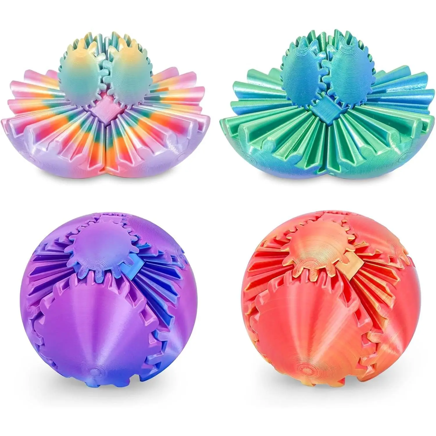 4 Pack Gear Ball Fidget Toys,3D Printed Stress Relief GearSphere Spin Cube for Adults & Kids, Anxiety Relieving Desk Toy Gifts (Multicolor SetA-4PCS)