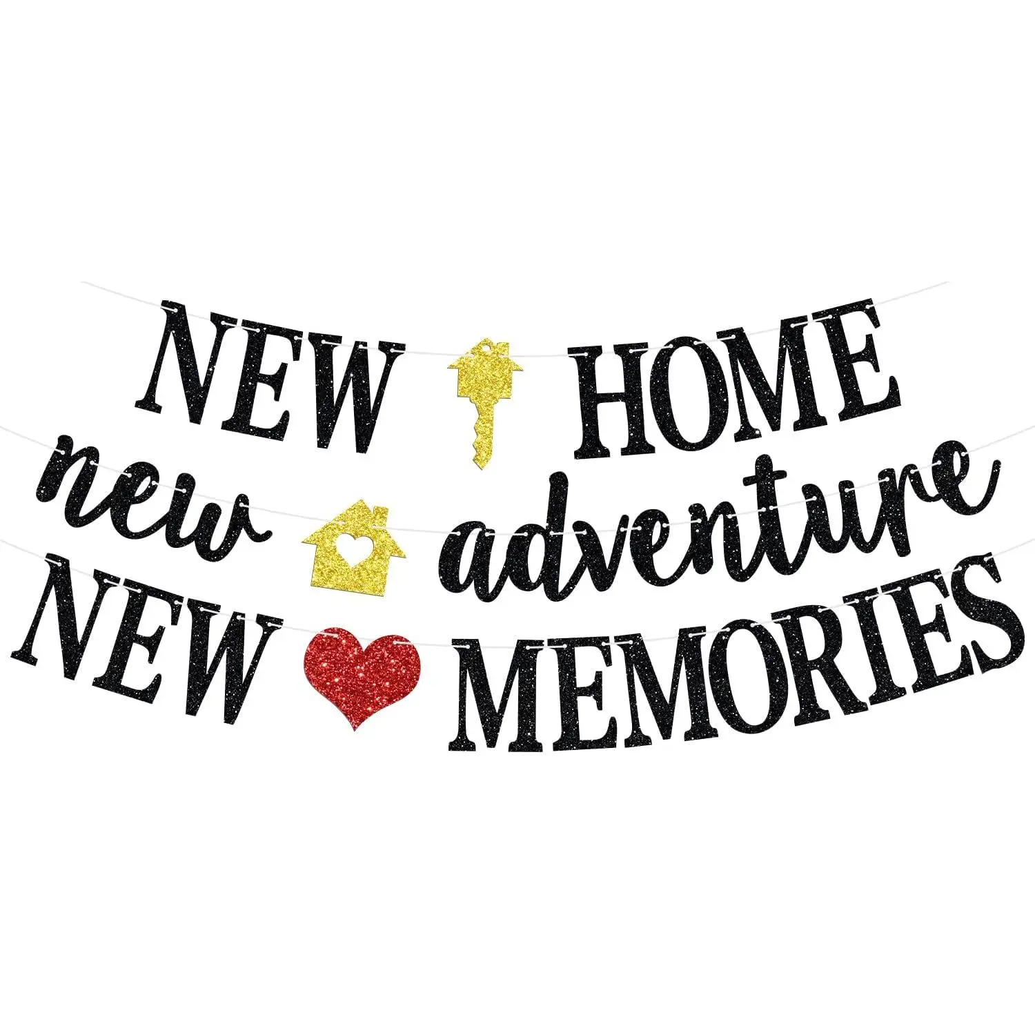 Adventure  Memories Banner, Welcome /Housewarming Party Backdrop,  House Who Dis, Housewarming/Family Reunion Party Bunting Sign, Black Glitter