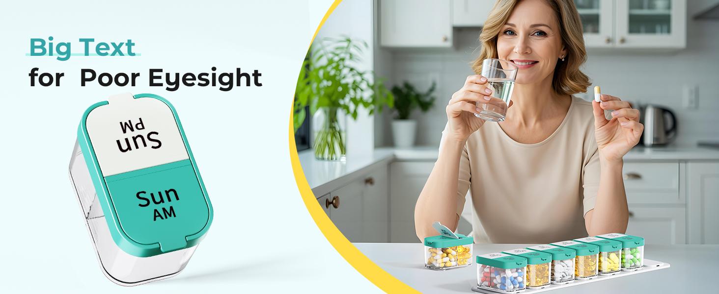 Extra Large Weekly Pill Organizer 2 Times Day, Pill Box 7 Day Am Pm to Hold Daily Medicine Vitamin and Supplements - Cyan