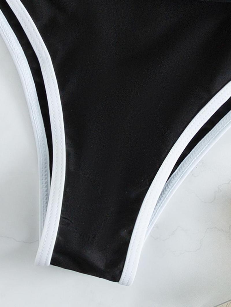 Women's Summer Beach Cut Out Back Bathing Suit Contrast Binding Scoop Neck Ruched Monokini One Piece Swimsuit, Sleeveless Swimsuit