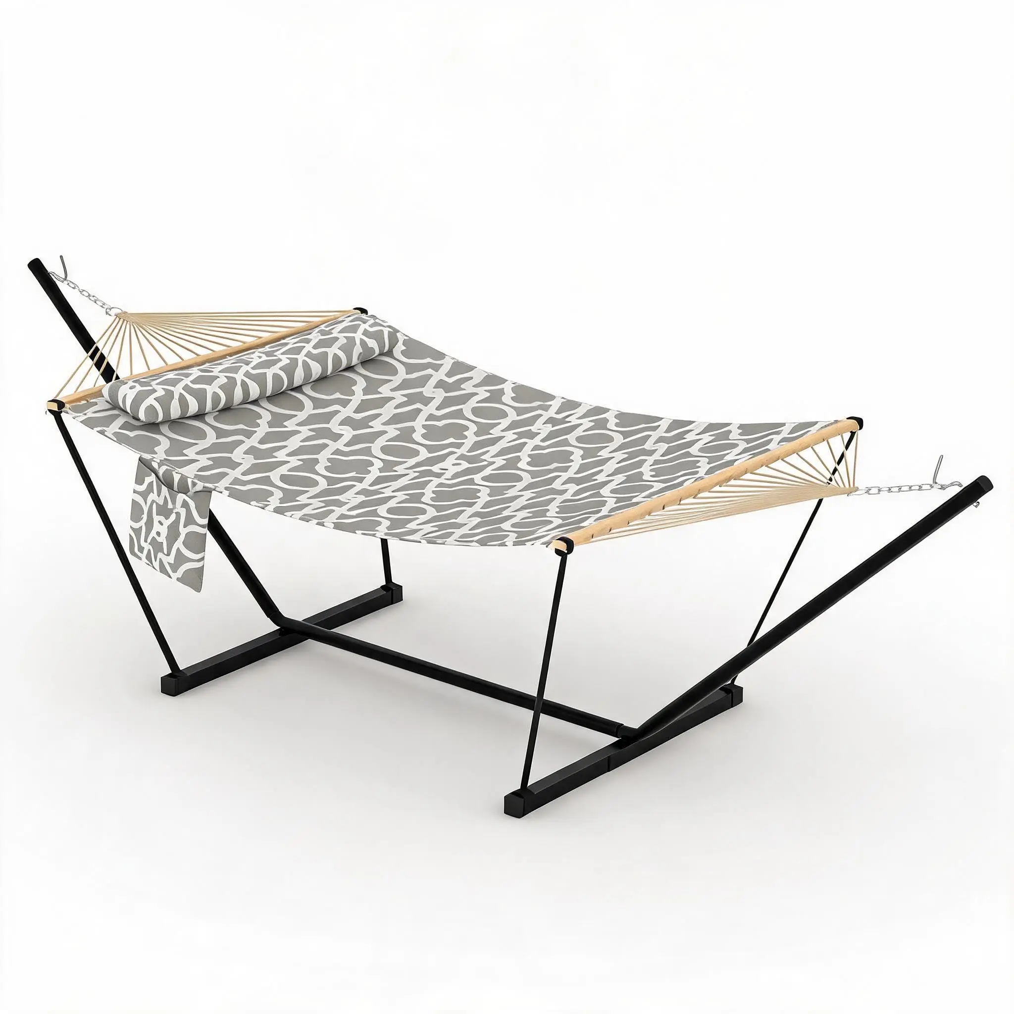 GARVEE Double Hammock with Stand for 2 – 12FT (3.6m) Outdoor Hammock,light gray