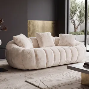 [Bellemave]  Faux Fur Flower Shaped 2-Seater Sofa, Ultra Soft Tufted Plush Loveseat Couch with 3 Pillows for Bedroom & Living Room