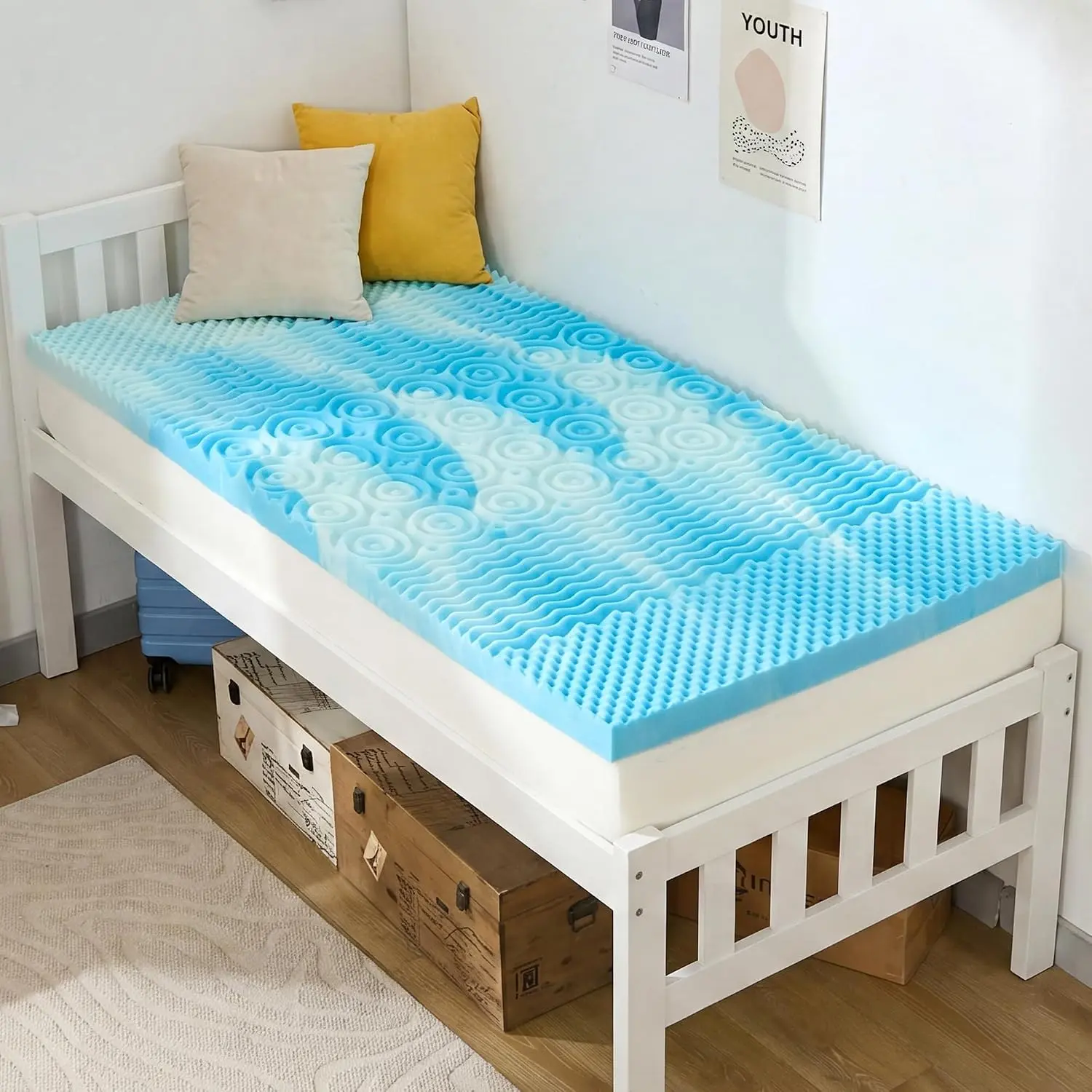 SINWEEK 2 Inch Memory Foam Mattress Topper Twin XL, 39x80 Inches Twin Extra Long Mattress Pad for College Dorm Single Bed, Pressure Relieve CertiPUR-US Certified, Blue