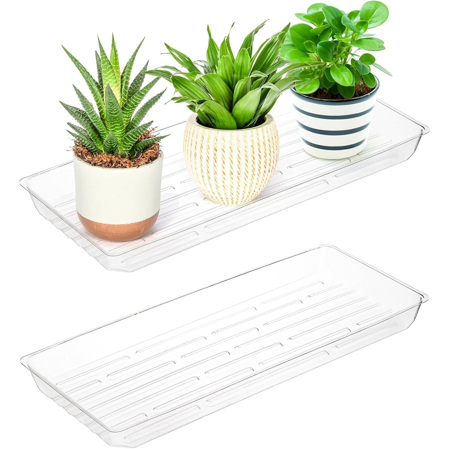 16 Pack Rectangular  Drip Trays, Clear  Saucers for Indoors, Thick Plastic Window Sill  Trays for Flower Pot Planter