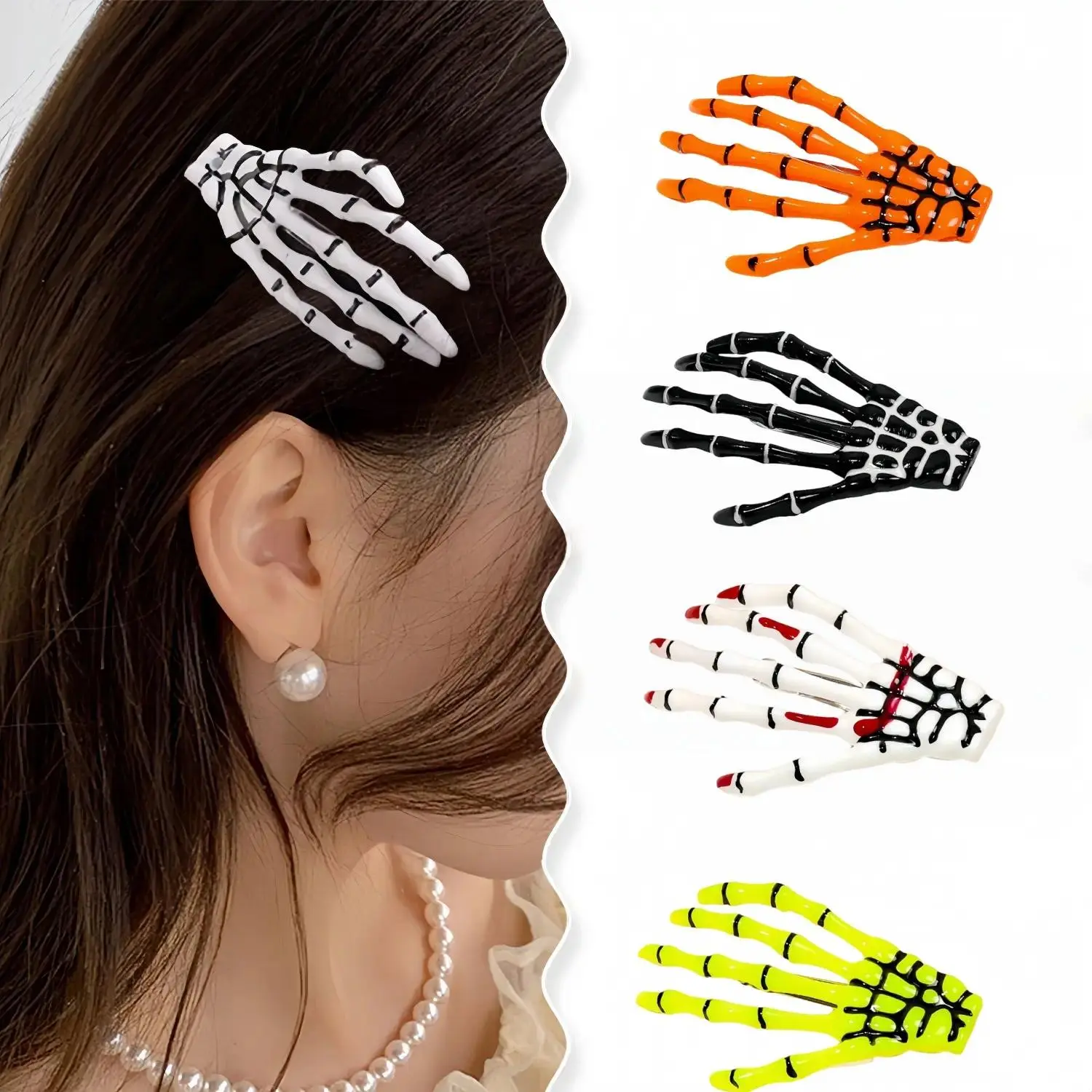 4PCS Halloween Hair Claw Clips, Gothic Skull Hand Skeleton Hair Accessories in Multi Colors, Spooky Claw Barrettes for Women Girls, Durable Strong Grip Hair Clips for Costume Party, Cosplay, Festival Outfit and Daily Styling summerwins