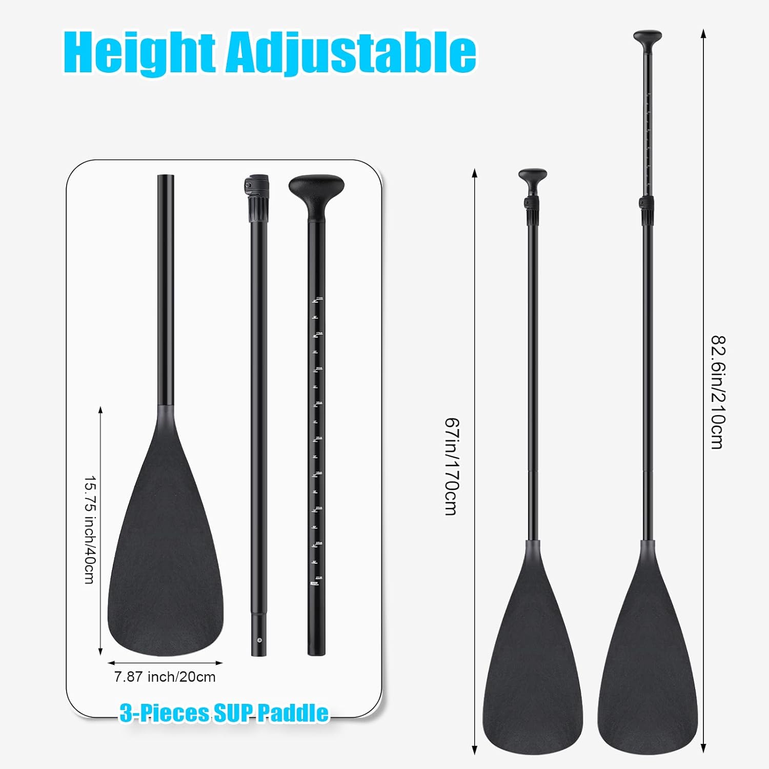 2 Set of 3 count Sup Paddle Board Paddle Kayak Adjustable Stand up Oar  Alloy Lightweight Replacement Paddleboard Detachable  Alloy Shaft for Surfing Fishing
