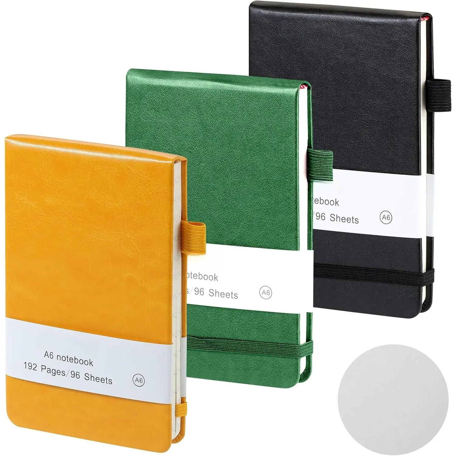 Small Notebook, Pocket Notebook, Note Pads,3 Pack, Notebook A6, Blank Notepad,3.74" x 5.83"Leather, Black, Green, Yellow,200 Pages Each, Hardcover, Mini Journal Notepad