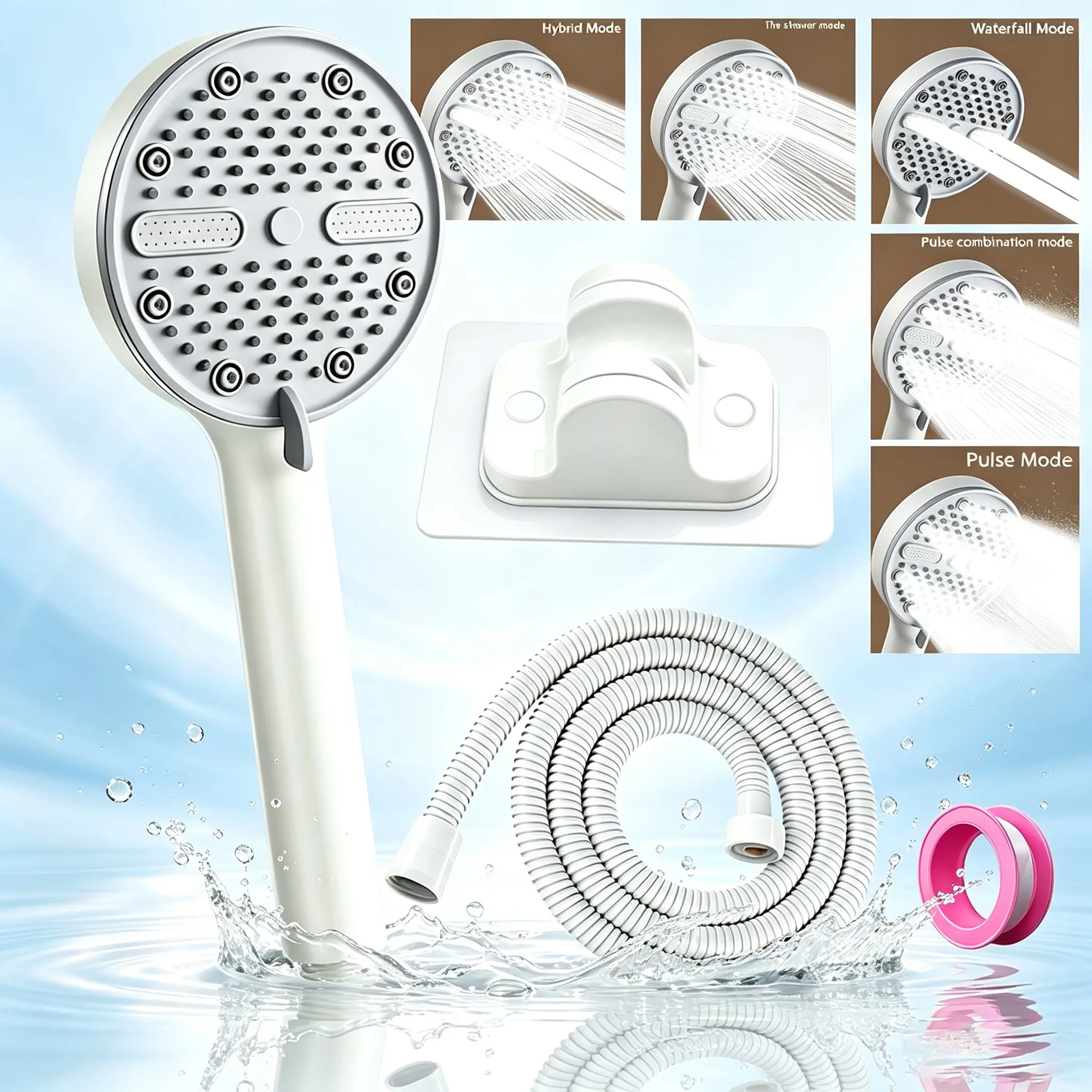5 Modes Handheld Shower Head Set with Complete Accessories, Durable Design for Daily Use, Perfect for Home Bathroom Upgrade