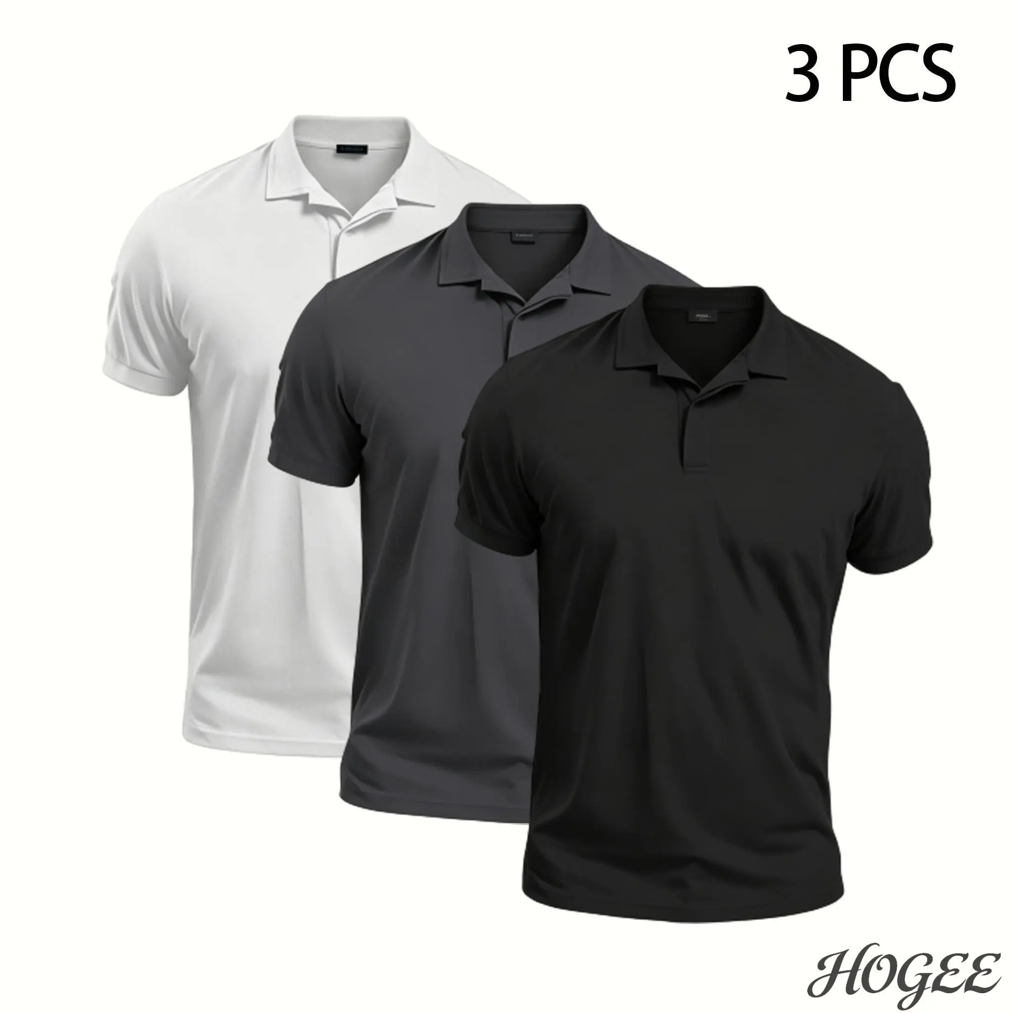 HOGEE CLOTHING FACTORY Men's 3-Pack Plain Short-Sleeve Collared Button Polo Shirts - Comfortable, Durable Menswear for Casual Golf, Multiple Colors Available