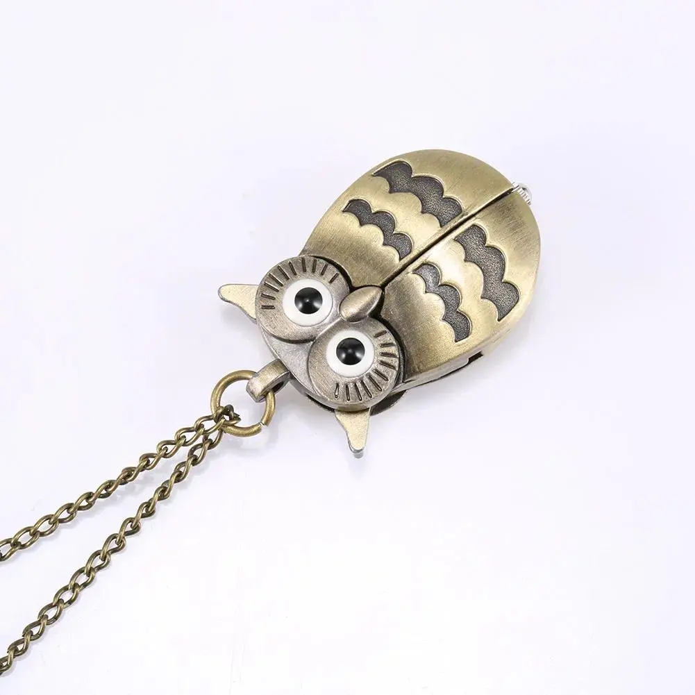 Fashion Vintage Men Women  Alloy Retro Owl Shape Clock Pendant Long Necklace Chain Watches Birthday Gifts