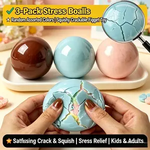 3Pcs Crispy Squeeze Squishy Fidget Ball, Soft Pop Sound Stress Relief Toy for Kids & Adults, Random Colors, Perfect Birthday & Children's Day Gift