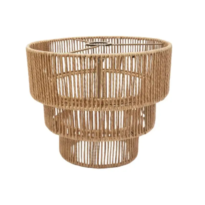 Three-Layer Foldable Lampshade, Metal Frame with Rattan Weaving, Bohemian Style, Spring Decor, Back-To-School Gift, Handmade Craftsmanship