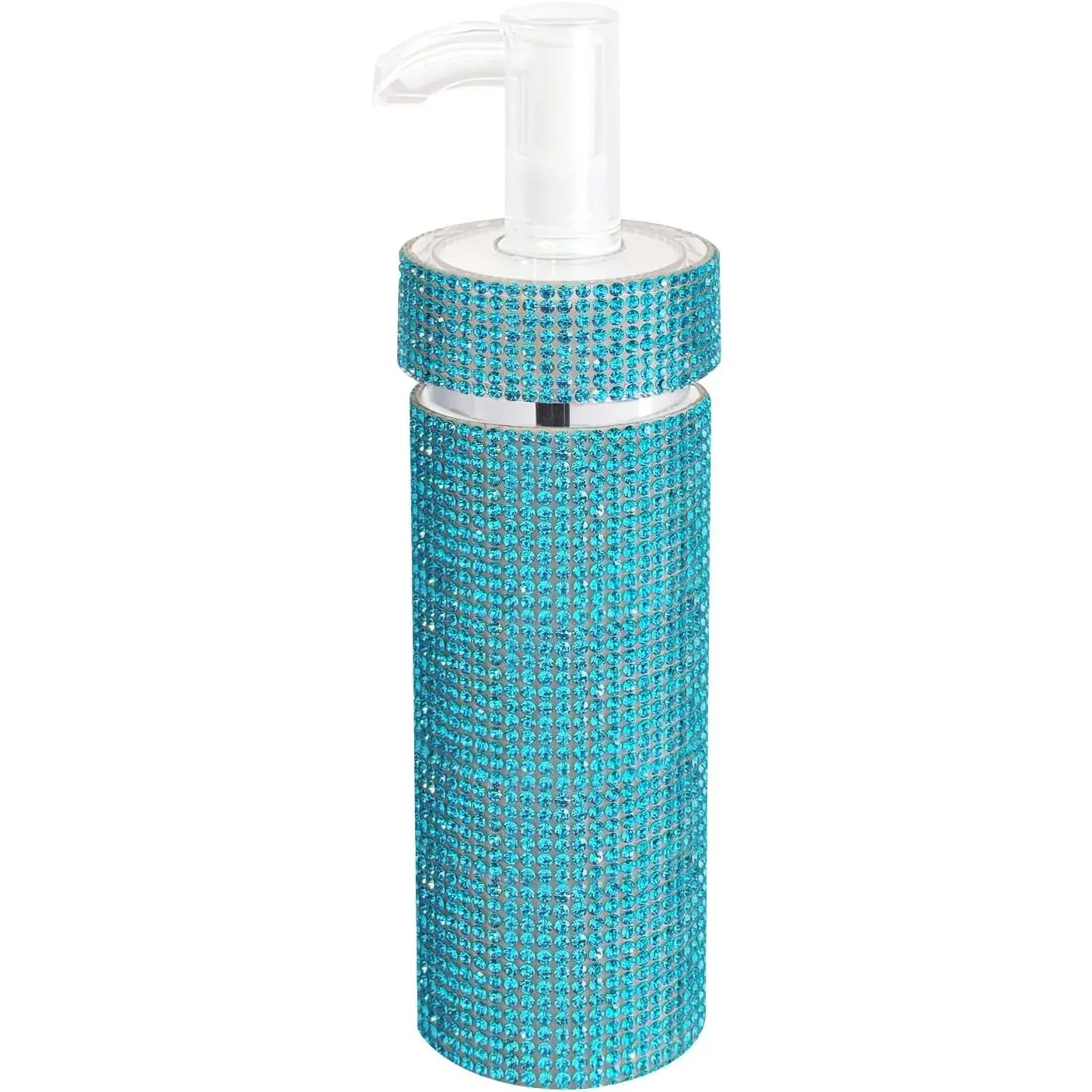4 Oz Bling Lotion Pump Bottles, Portable Refillable Plastic Containers, Travel Accessories Rhinestone Lotion Dispenser for Soap, Shampoo, , Liquid  Soap,  and Massage Oil (Blue)