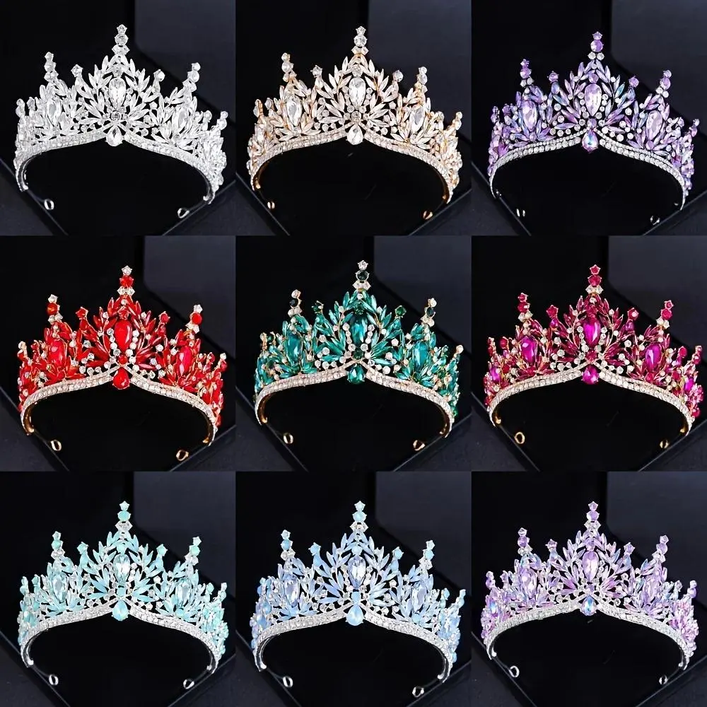 Female Romantic Alloy Baroque Crystal Crown-Shape Headband, Women's Bridal Wedding Party Prom Hair Accessory Jewelry Gift, One-Piece
