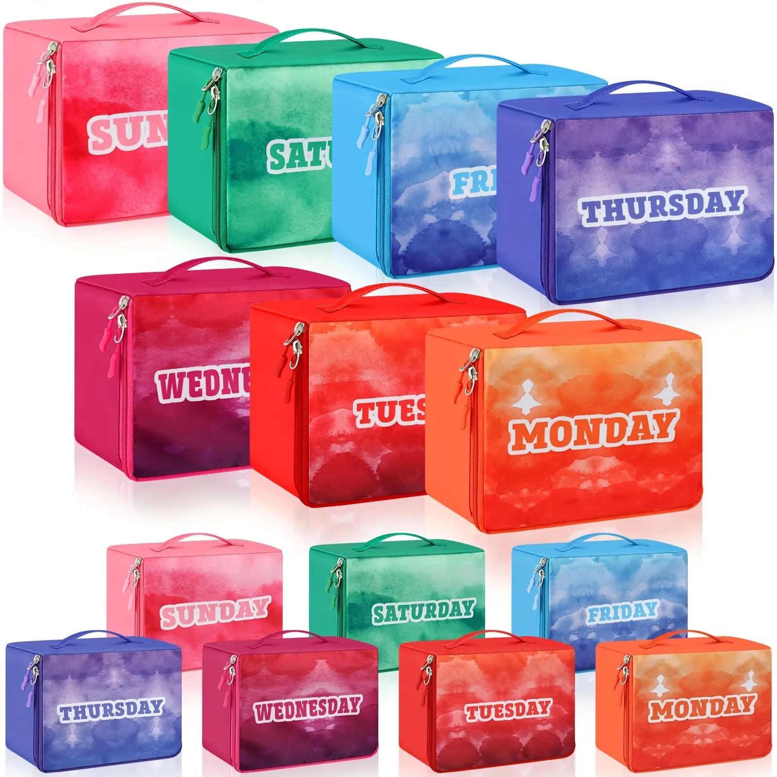 14pcs Packing Cubes for Travel Days Of Week Compression Packing Cubes Colorful Luggage Organizers Suitcase Camp(9 X 7 X 3 Inch)