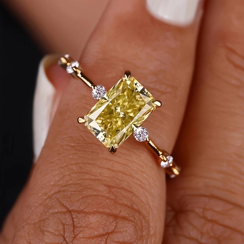 Women's Brilliant Exquisite Yellow Cubic Zirconia Engagement Ring – Fashionable Jewelry, Ideal Gift for Weddings & Anniversaries