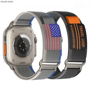 Adjustable Nylon Apple Watch Ultra Band for Men and Women, Breathable Sport Loop Strap, Lightweight Rugged Outdoor Watch Band with USA Flag Design, Perfect for Hiking, Gym Workout, Running and Everyday Wear