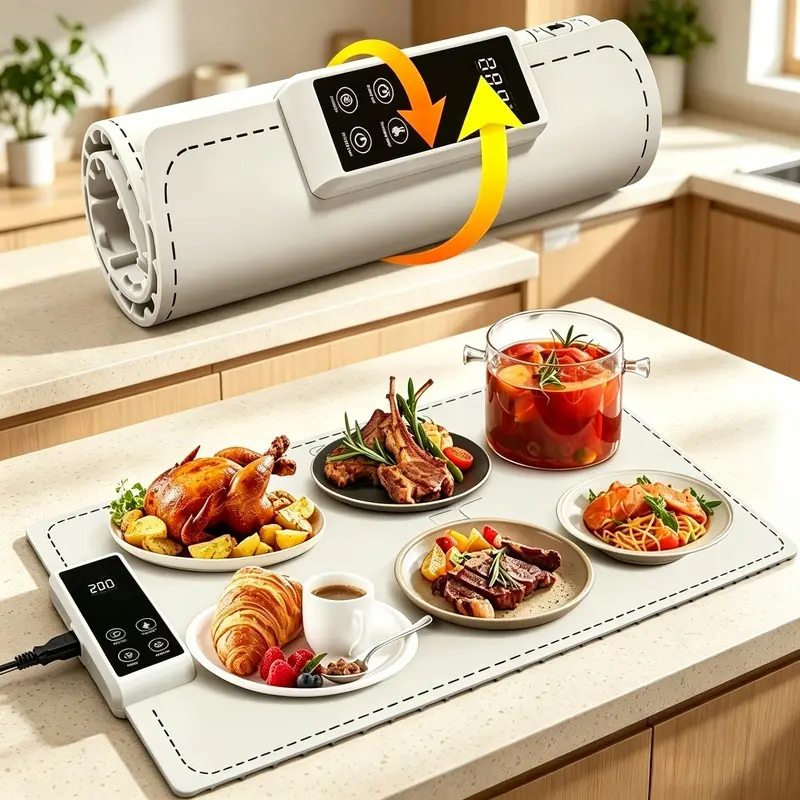 Upgraded food warming mat, full-surface heating pad, rollable food warmer, electric warming tray, with temperature control function, suitable for holiday parties and buffets