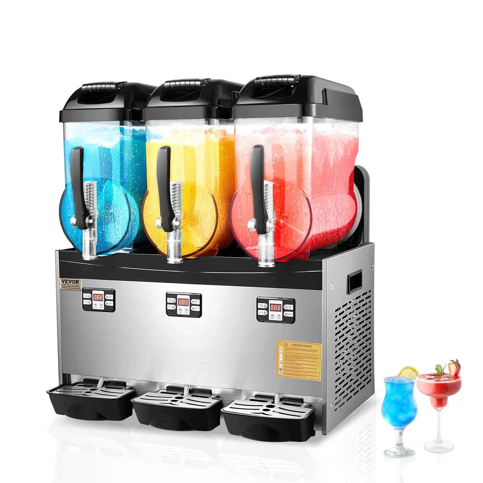 【toolupgrade】VEVOR Commercial Type Frozen Drink Machine, 3x12L Triple Tank Stainless Steel Maker, 144-Cup Capacity for Home Parties, Margarita Smoothie Slushie Tool for Restaurants