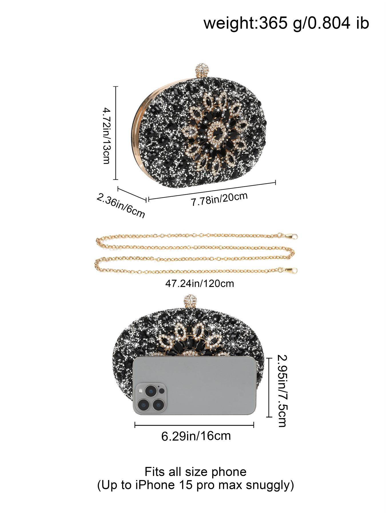 Women's Elegant Rhinestone Decorated Evening Bag, Exquisite Trendy Glittering Clutch Bag with Removable Chain Strap, Fashionable Bag for Party Decoration, Clutch Purse