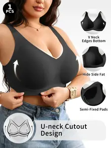1/2 Pack Women's Plus Size Wireless Bra, Jelly Gel Full Coverage Bra, Seamless Push Up Bralette, Soft Support Comfort Bra, Wide Strap Large Bust Underwear, Fit